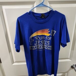 Screen Stars Blue 'Run for Jesus' Marathon Tee